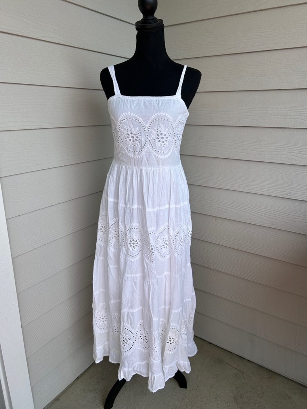NAOO Nation AK Outfits White Eyelet layered Maxi Bohemian Peasant dress Size L